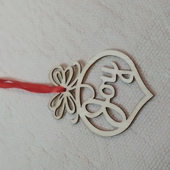 Joy Bememo Wooden Christmas Ornament 3.82 x 2.83 x 0.12 inches w Red ribbon - Picture 4 of 5